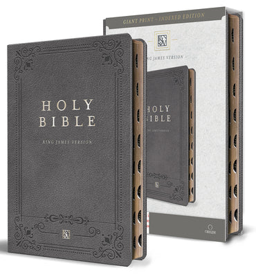 KJV Holy Bible, Giant Print Thinline Large Format, Gray Premium Imitation Leathe R with Ribbon Marker, Red Letter, and Thumb Index -- King James Version, Paperback