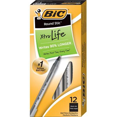 Cover Image for Bic Round Stic Xtra-Life Ballpoint Pen, Medium Point, 1.0mm, Black Ink, Dozen (Gsm11bk) -- Bic, OO