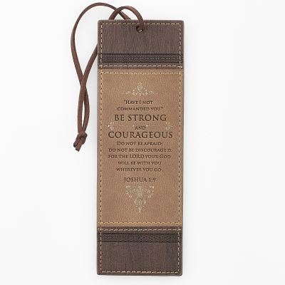 Cover Image for Christian Art Gifts Brown Faux Leather Bookmark Strong and Courageous - Joshua 1:9 Bible Verse Inspirational Bookmark for Men and Women W/Cord Tassel -- , Fabric