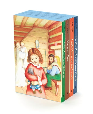 Cover Image for Little House 4-Book Box Set: Little House in the Big Woods, Farmer Boy, Little House on the Prairie, on the Banks of Plum Creek -- Laura Ingalls Wilder, Boxed Set