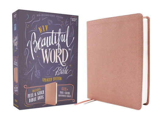 Cover Image for Niv, Beautiful Word Bible, Updated Edition, Peel/Stick Bible Tabs, Leathersoft, Pink, Red Letter, Comfort Print: 600+ Full-Color Illustrated Verses -- Zondervan, Leather / Fine Binding