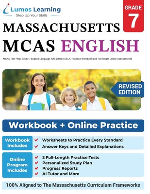 Cover Image for MCAS Test Prep: Grade 7 English Language Arts Literacy (ELA) Practice Workbook and Full-length Online Assessments: Next Generation Massachusetts Compr -- Lumos Learning, Paperback