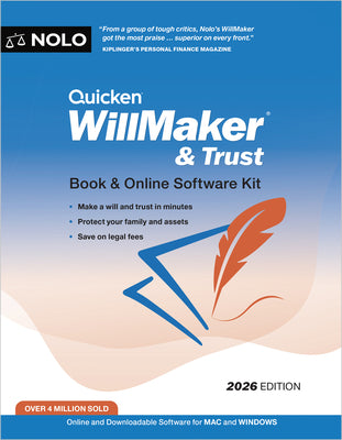 Cover Image for Quicken Willmaker & Trust 2026: Book & Online Software Kit -- Editors Of Nolo, Paperback