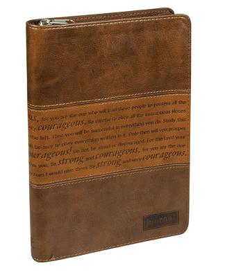 Cover Image for Classic Faux Leather Journal Strong and Courageous Joshua 1:57 Bible Verse, Brown Inspirational Notebook, Lined Pages W/Scripture, Ribbon Marker, Zipp -- Christian Art Gifts, Leather