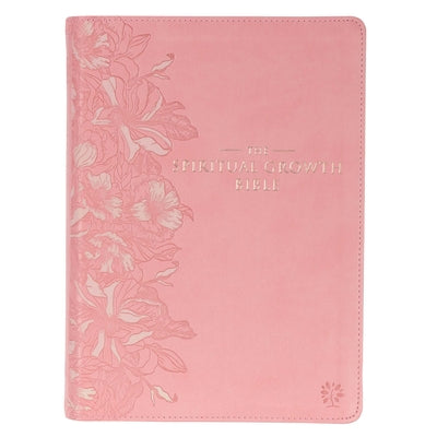 Cover Image for The Spiritual Growth Bible, Study Bible, NLT - New Living Translation Holy Bible, Faux Leather, Pink -- Christian Art Gifts, Leather