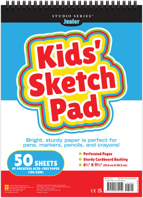 Cover Image for Studio Series Jr. Kids' Sketch Pad 8.5 X 11.5 Inches (50 Perforated Sheets of High Quality Paper. Acid-Free) -- Peter Pauper Press, Spiral