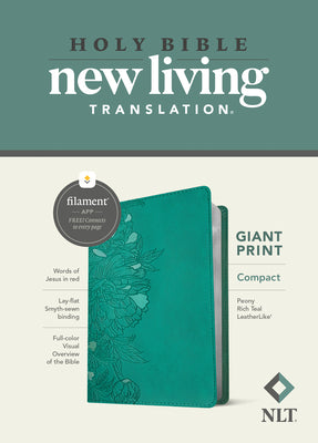 Cover Image for NLT Compact Giant Print Bible, Filament Enabled (Leatherlike, Peony Rich Teal, Red Letter) -- New Living Translation, Leather / Fine Binding