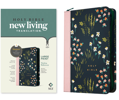 Cover Image for NLT Large Print Thinline Reference Zipper Bible, Filament Enabled (Leatherlike, Meadow Navy & Pink, Red Letter) -- New Living Translation, Leather / Fine Binding