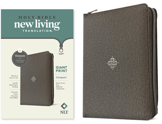 Cover Image for NLT Compact Giant Print Zipper Bible, Filament Enabled (Leatherlike, Woven Cross Gray, Red Letter) -- New Living Translation, Leather / Fine Binding