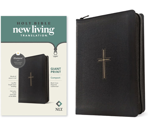 Cover Image for NLT Compact Giant Print Zipper Bible, Filament Enabled (Leatherlike, Black Cross, Red Letter) -- New Living Translation, Imitation Leather