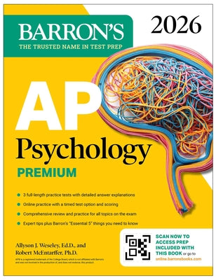 Cover Image for AP Psychology Premium, 2026: Prep Book with 3 Practice Tests + Comprehensive Review + Online Practice -- Allyson J. Weseley, Paperback