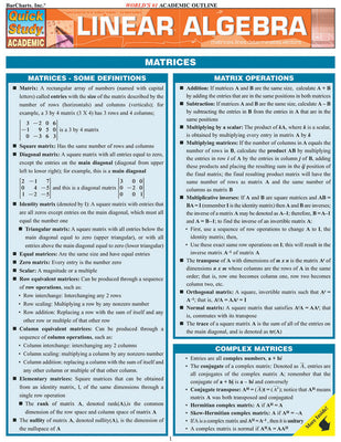 Cover Image for Linear Algebra: Quickstudy Laminated Reference Guide (Quickstudy Academic) -- S. B. Kizlik, Other
