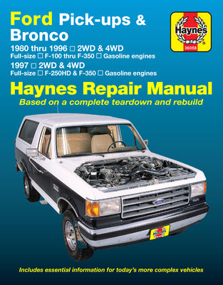 Cover Image for Ford Pick-Ups F-100, F-150 & Bronco (80-96) & F-250 HD & F-350 (97) Haynes Repair Manual: 1980 Thru 1996 2wd & 4WD Full-Size F-100 Thru F-350 Gasoline -- Editors of Haynes Manuals, Paperback