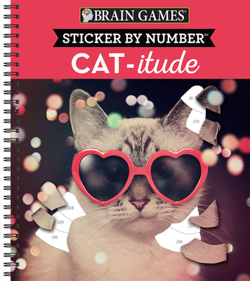 Cover Image for Brain Games - Sticker by Number: Cat-Itude (25 Images to Sticker) -- Publications International Ltd, Spiral
