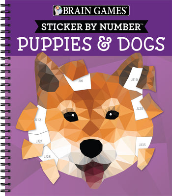 Cover Image for Brain Games - Sticker by Number: Puppies & Dogs - 2 Books in 1 (42 Images to Sticker) -- Publications International Ltd, Spiral