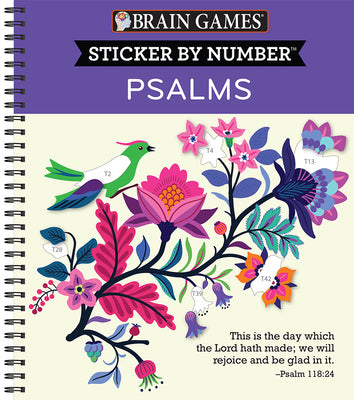 Cover Image for Brain Games - Sticker by Number: Psalms (28 Images to Sticker) -- Publications International Ltd, Spiral
