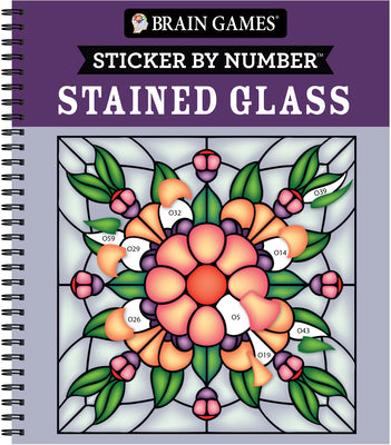 Cover Image for Brain Games - Sticker by Number: Stained Glass (28 Images to Sticker) -- Publications International Ltd, Spiral