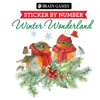 Cover Image for Brain Games - Sticker by Number Compact Edition: Winter Wonderland 7x7 Inches Cozy Winter Activity, Travel Size Activity Book for Adults & Kids 7+ -- Publications International Ltd, Paperback