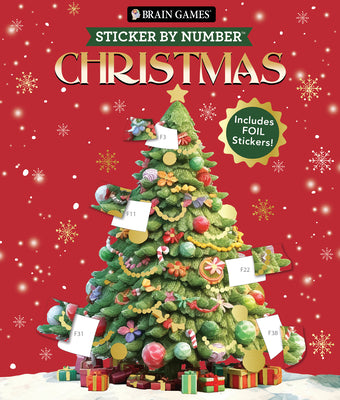 Cover Image for Brain Games - Sticker by Number: Christmas (24 Images to Sticker - Watercolor Tree Cover): Includes 2 Foil Sticker Sheets to Complete Each Image! -- Publications International Ltd, Paperback