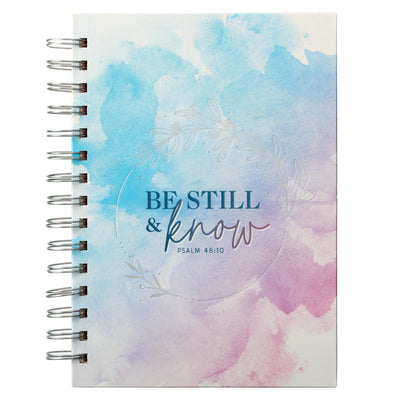 Cover Image for Christian Art Gifts Journal W/Scripture for Women Be Still Psalm 46:10 Bible Verse Watercolor Teal Pink Purple Laurel 192 Ruled Pages, Large Hardcover -- Christian Art Gifts, Spiral