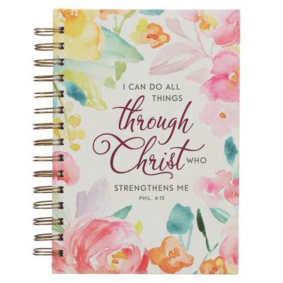 Cover Image for Christian Art Gifts Journal W/Scripture for Women All Things Through Christ Philippians 4:13 Bible Verse Bright Watercolor Floral 192 Ruled Pages, Lar -- Christian Art Gifts, Spiral