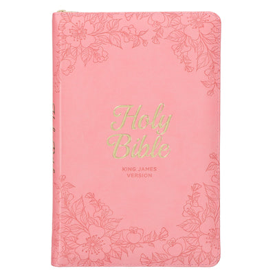 Cover Image for KJV Bible Deluxe Gift (Faux Leather, Pink Floral W/Zipper) -- Christian Art Gifts, Imitation Leather