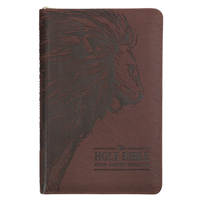 Cover Image for KJV Bible Deluxe Gift (Faux Leather, Brown Lion W/Zipper) -- Christian Art Gifts, Imitation Leather