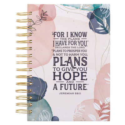 Cover Image for Christian Art Gifts Journal W/Scripture Plans Jeremiah 29:11 Bible Verse White Abstract Leaves 192 Ruled Pages, Large Hardcover Notebook, Wire Bound -- Christian Art Gifts, Spiral
