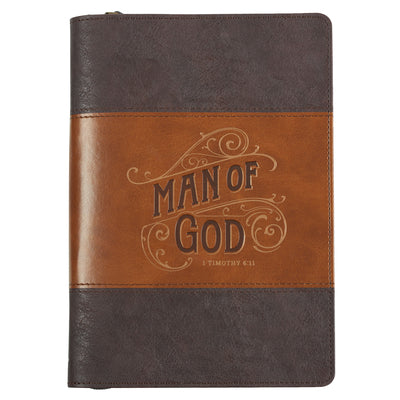 Cover Image for Journal Classic Zip Brown Two-Tone Man of God 1 Tim. 6:11 -- Christian Art Gifts, Leather / Fine Binding