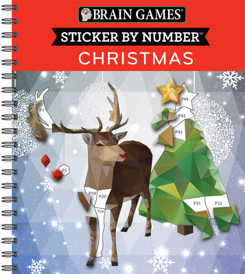 Brain Games - Sticker by Number: Christmas (28 Images to Sticker - Reindeer Cover): Volume 1 -- Publications International Ltd, Spiral Bound, Comb or Coil