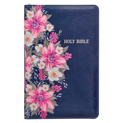 KJV Bible Deluxe Gift (Faux Leather, Blue Floral Printed W/Zipper) -- Christian Art Gifts, Imitation Leather