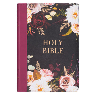 Cover Image for KJV Bible Thinline Large Print (Faux Leather, Black Floral Printed/Burgundy) -- Christian Art Gifts, Leather