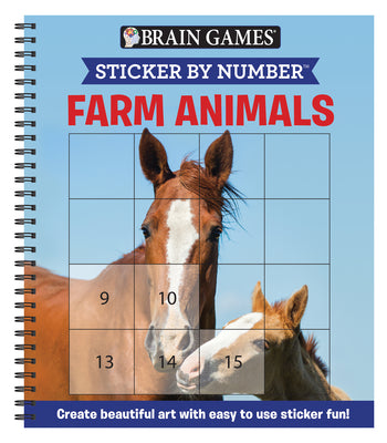 Cover Image for Brain Games - Sticker by Number: Farm Animals (Easy - Square Stickers): Create Beautiful Art with Easy to Use Sticker Fun! -- Publications International Ltd, Spiral