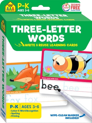 Cover Image for School Zone Three-Letter Words Write & Reuse Learning Cards -- School Zone, Cards
