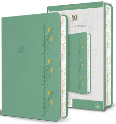 Cover Image for KJV Holy Bible, Large Print Medium Format, Green with Birds Faux Leather W/ Ribbon Marker, Red Letter -- King James Version, Bonded Leather