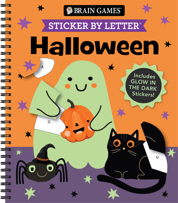 Cover Image for Brain Games - Sticker by Letter: Halloween: Includes Glow in the Dark Stickers! -- Publications International Ltd, Spiral