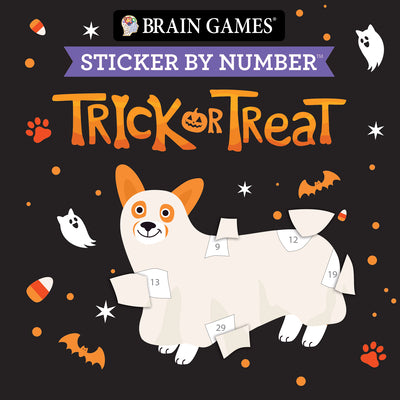 Cover Image for Brain Games - Sticker by Number Compact Edition: Trick or Treat Spooky Cute Halloween 7x7 Inches Boo Basket Stuffer, Travel Size Activity Book for Adu -- Publications International Ltd, Paperback